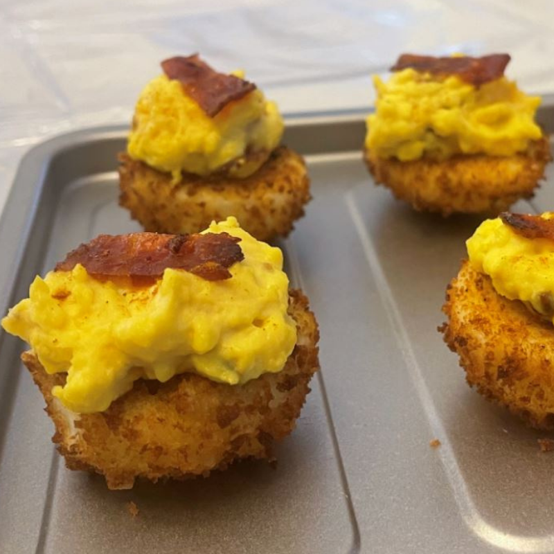 Deep-fried Deviled Eggs with Candied Bacon